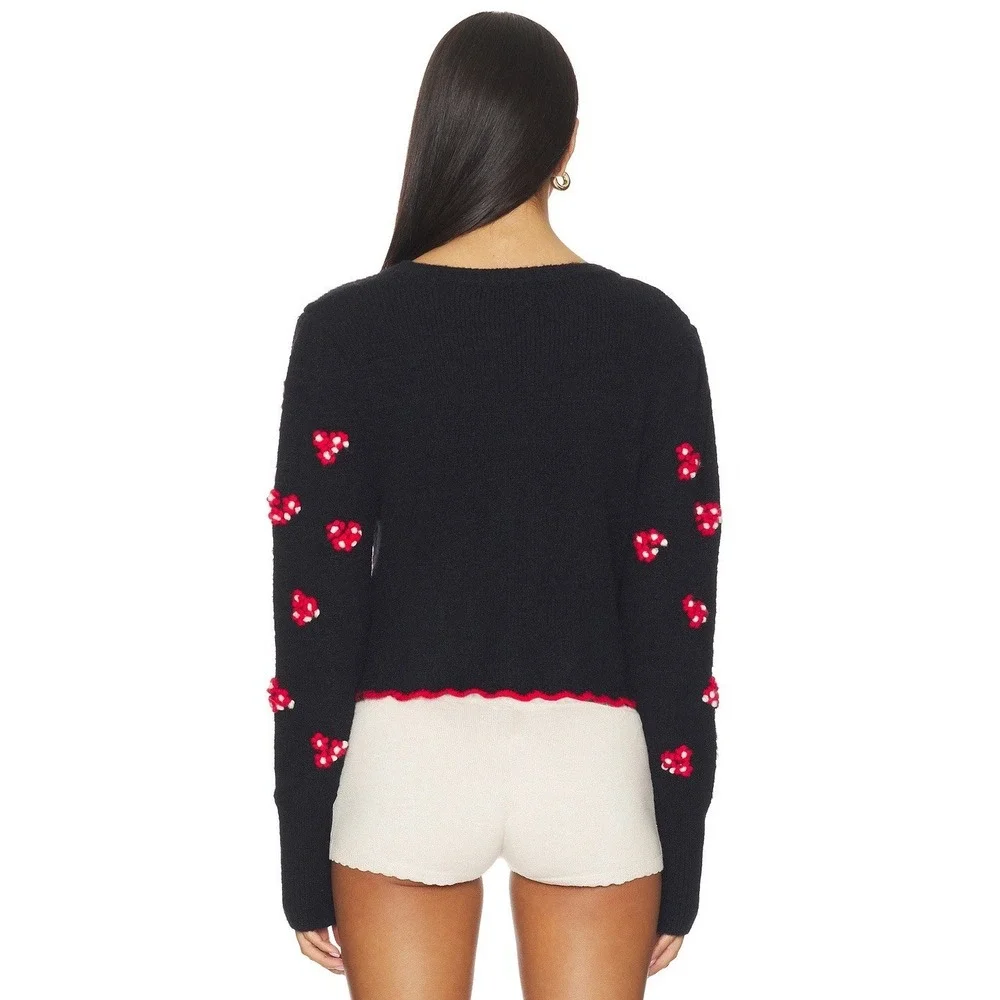 Free People Nonna Knit Cardi Floral Cardigan Sweater‎ Black Small Granny Cottage